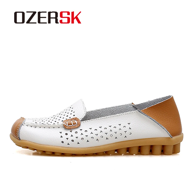 OZERSK New Casual Shoes Woman Genuine Leather Female Flats Hollow Breathable Loafers Lady Soft Footwear Summer | Обувь