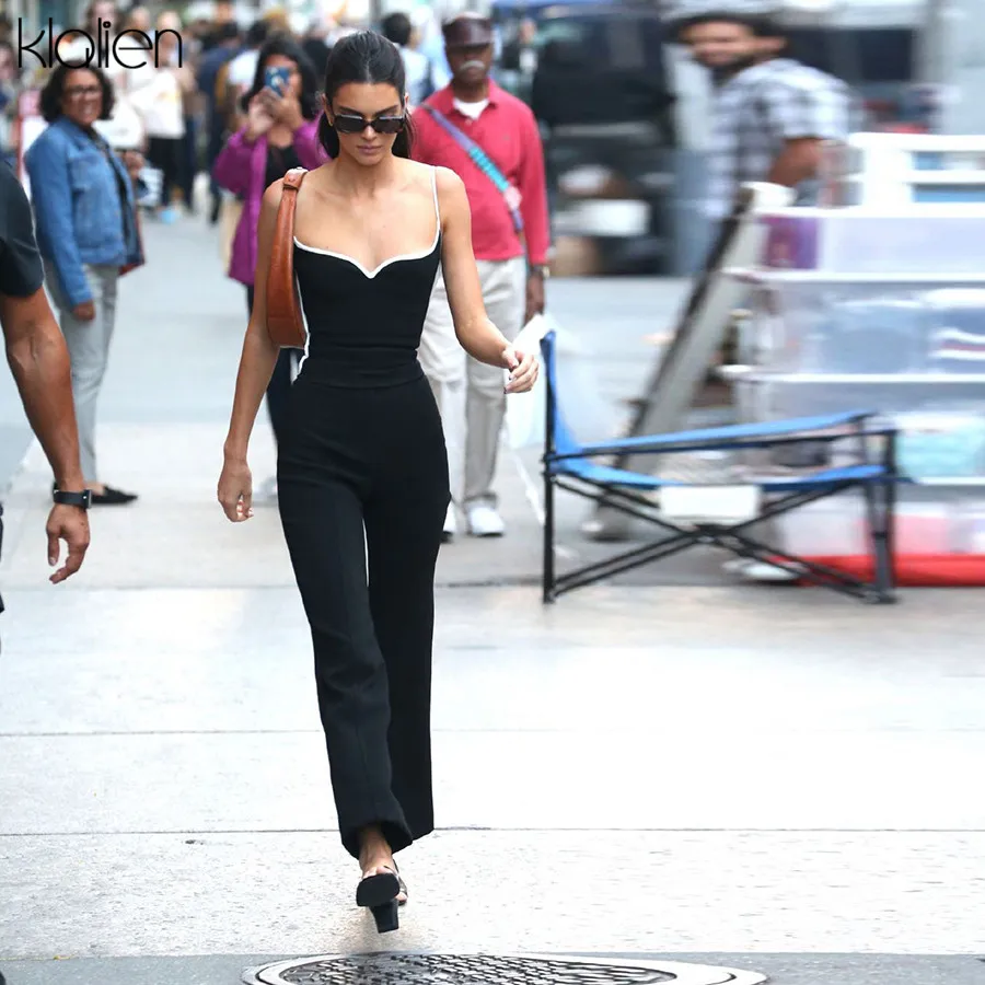 Женский офисный костюм KLALIEN однотонный топ с V-образным вырезом и расклешенные