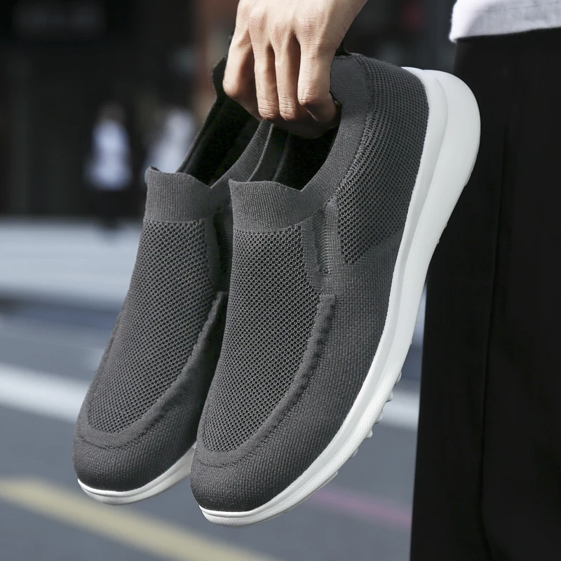

Mesh Men Shoes Lightweight Sneakers Men Fashion Casual Walking Shoes Breathable Slip on Mens Loafers Black Size 45 Footwear
