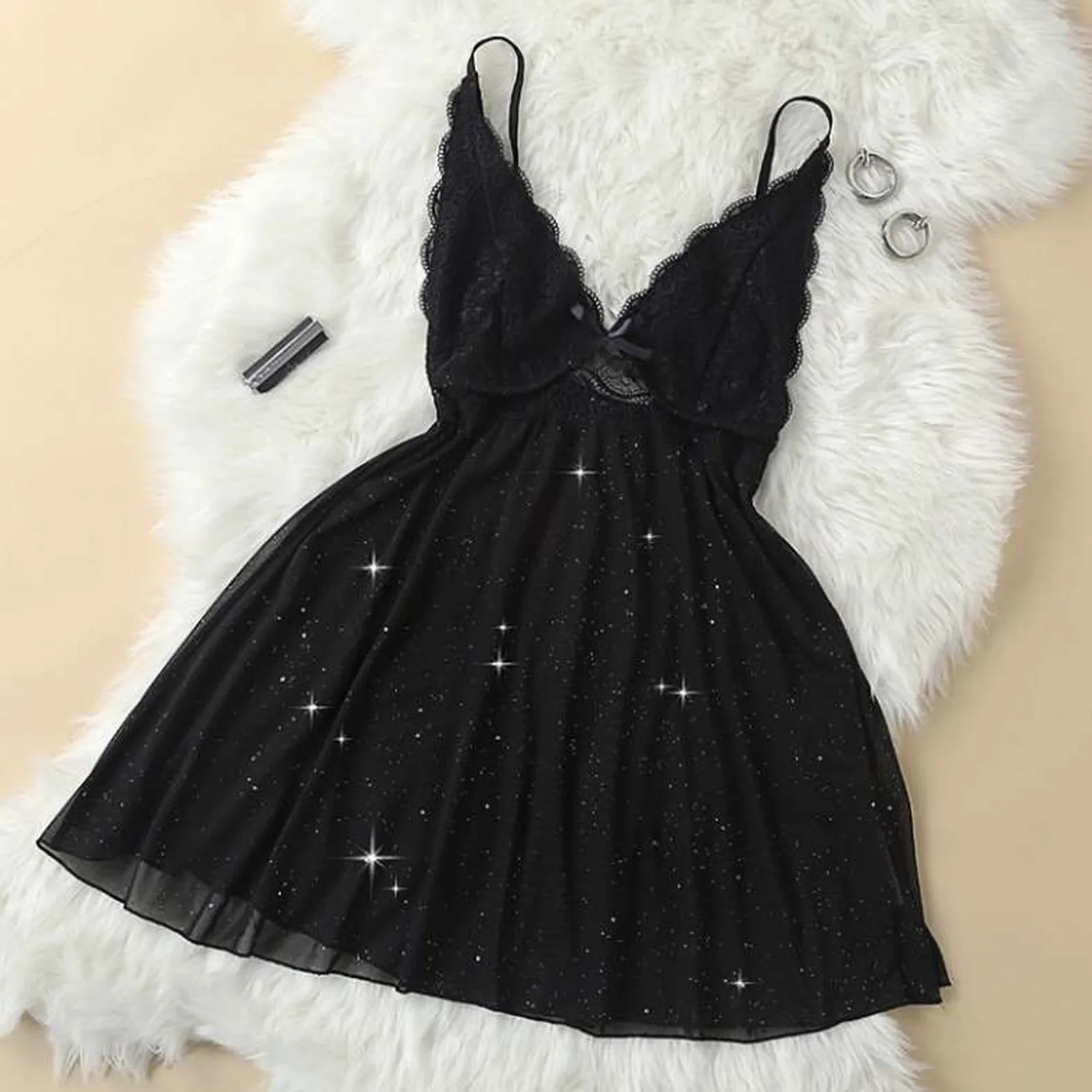 

Женское сексуальное кружевное нижнее белье, однотонная одежда для сна с глубоким V-образным вырезом, модное новое нижнее белье, удобная ночн...