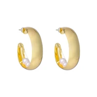 elegant metal and pearl hoop earrings circle hoops statement earrings for women party jewelry