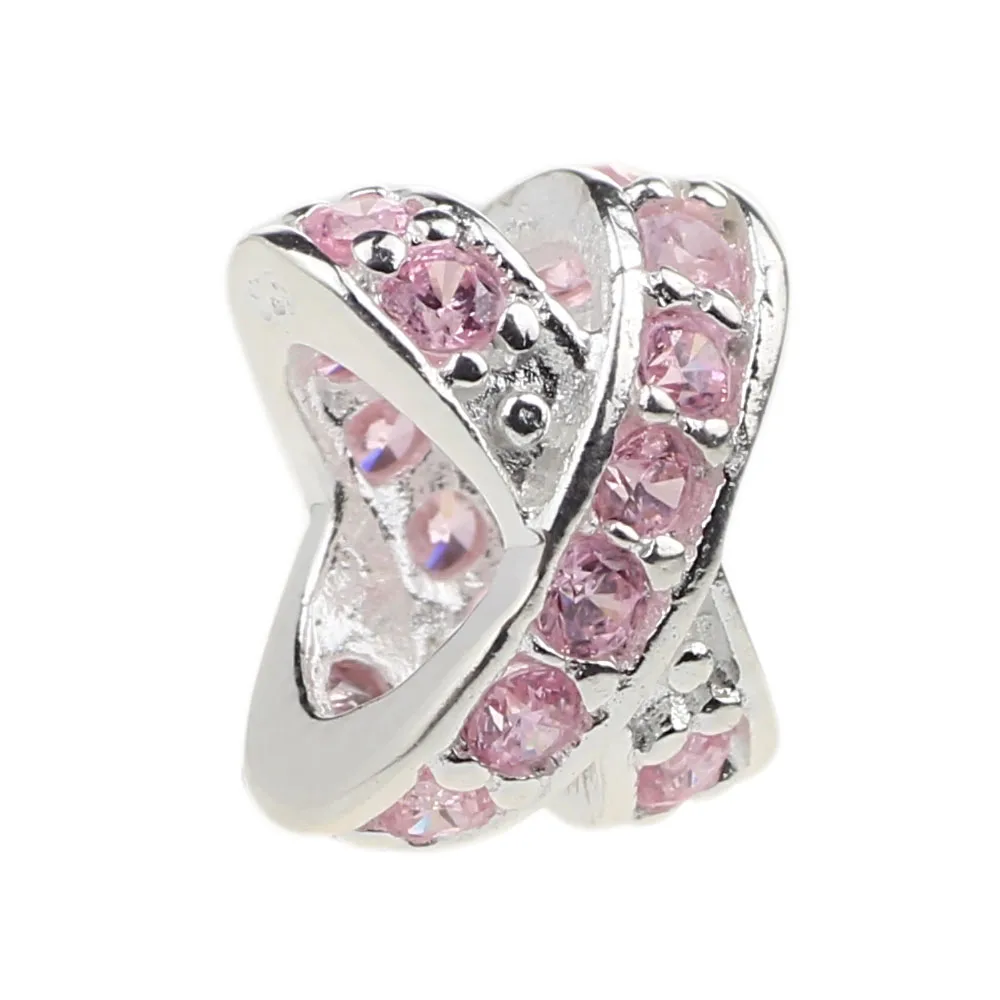 

925 пробы серебряный шарм линию пересечения с розовым Циркон с очаровательной бусинкой Подходит Европейский Чарм-браслет-цепочка "сделай са...