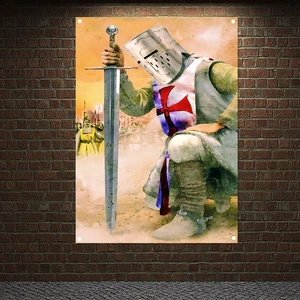 Ancient Military Posters Tapestry Templar Knight Banners Print Art Crusader Flags Canvas Painting Wall Hanging Home Decoration 5