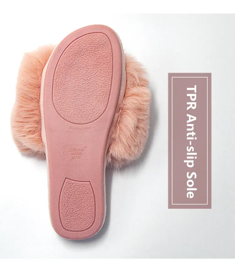 

Lovely Fluffy Slippers for Women fox Winter Warm Soft Indoor Floor Home Shoes White Yellow Pink Solid Non-slip Outdoor Slipper