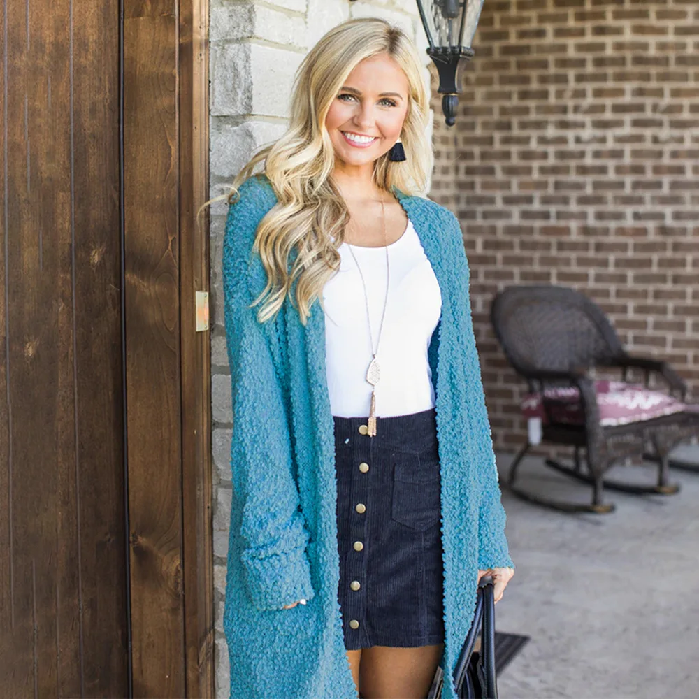 

style winter basic open stitch sweater women cardigans knitted casual pockets solid long sleeve female sweater