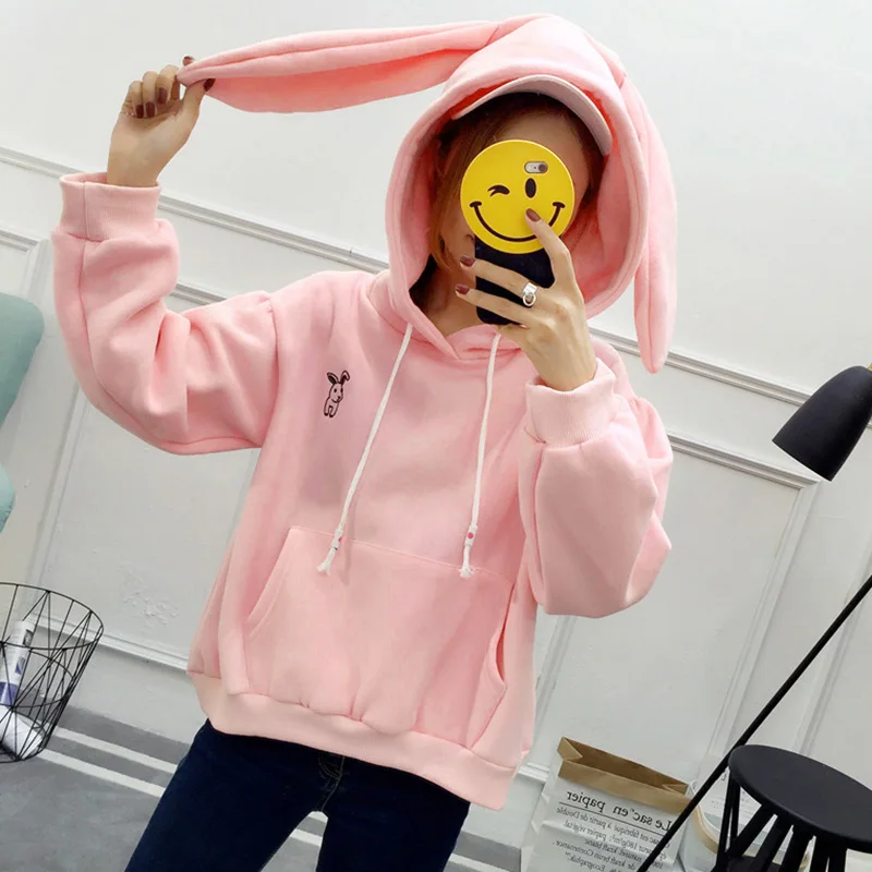 Kawaii Кролик толстовки с ушами Толстовки Для женщин Повседневное свободные