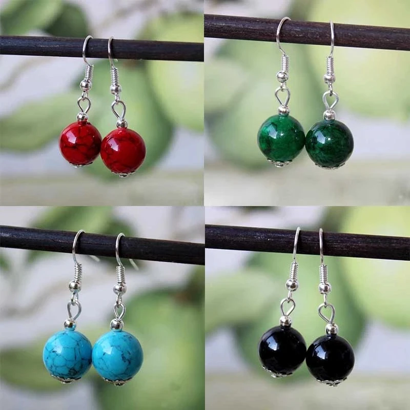 

Retro Fringed Ladies Earrings Luxury Tibetan Tremella Hook Natural Stone Pendant Earrings Bohemian Style Jewelry