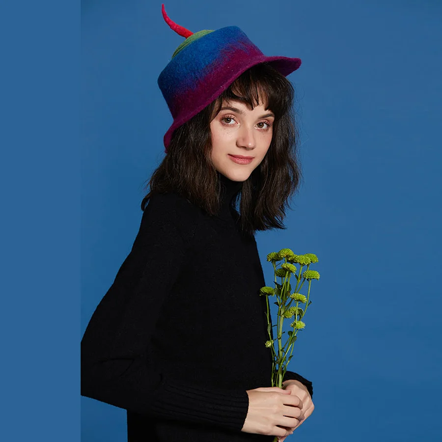 Милая шапка ручной работы из радужной шерсти s подарки на Рождество и день