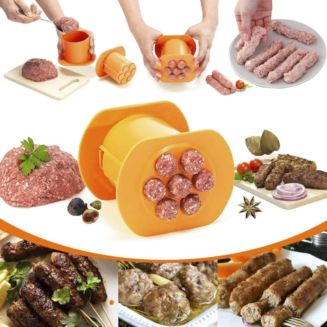 Sausage Maker 7 Sausages in One Press Manual Hot Dog Non Stick Household Barbecue Grilling Molds - BBQ Grill Accessories | Дом и сад
