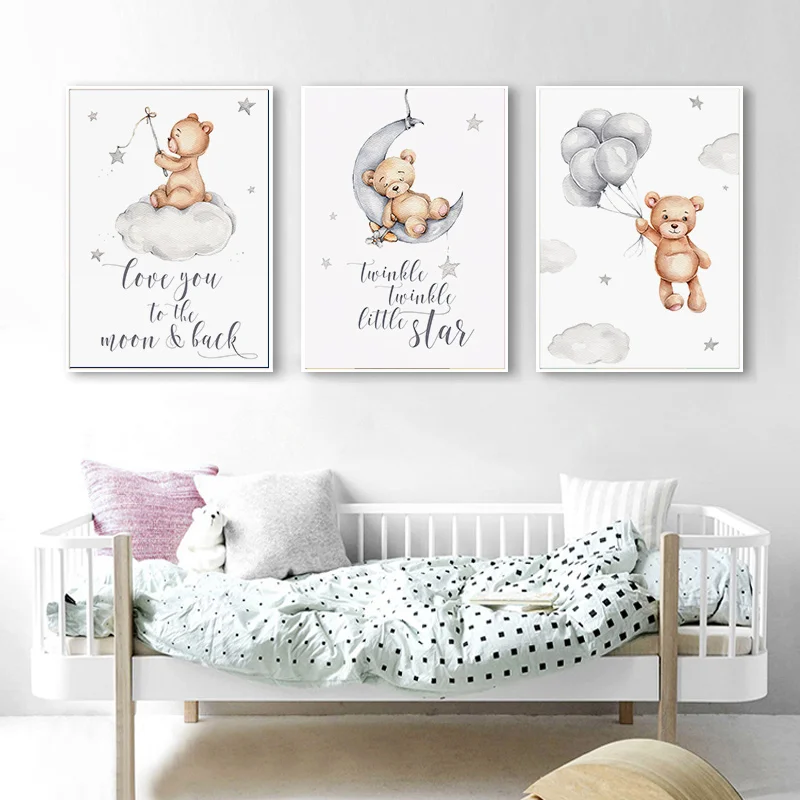 

Cartoon Lion Elephant African Animals Clouds Nursery Poster Print Canvas Painting Beige Wall Art Picture Baby Bedroom Home Decor