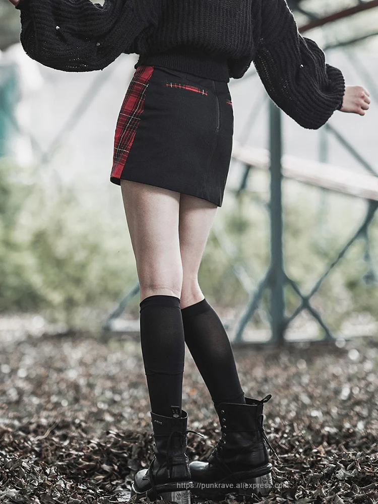Женская облегающая юбка в клетку двухцветная стиле панк-рейва Харадзюку С