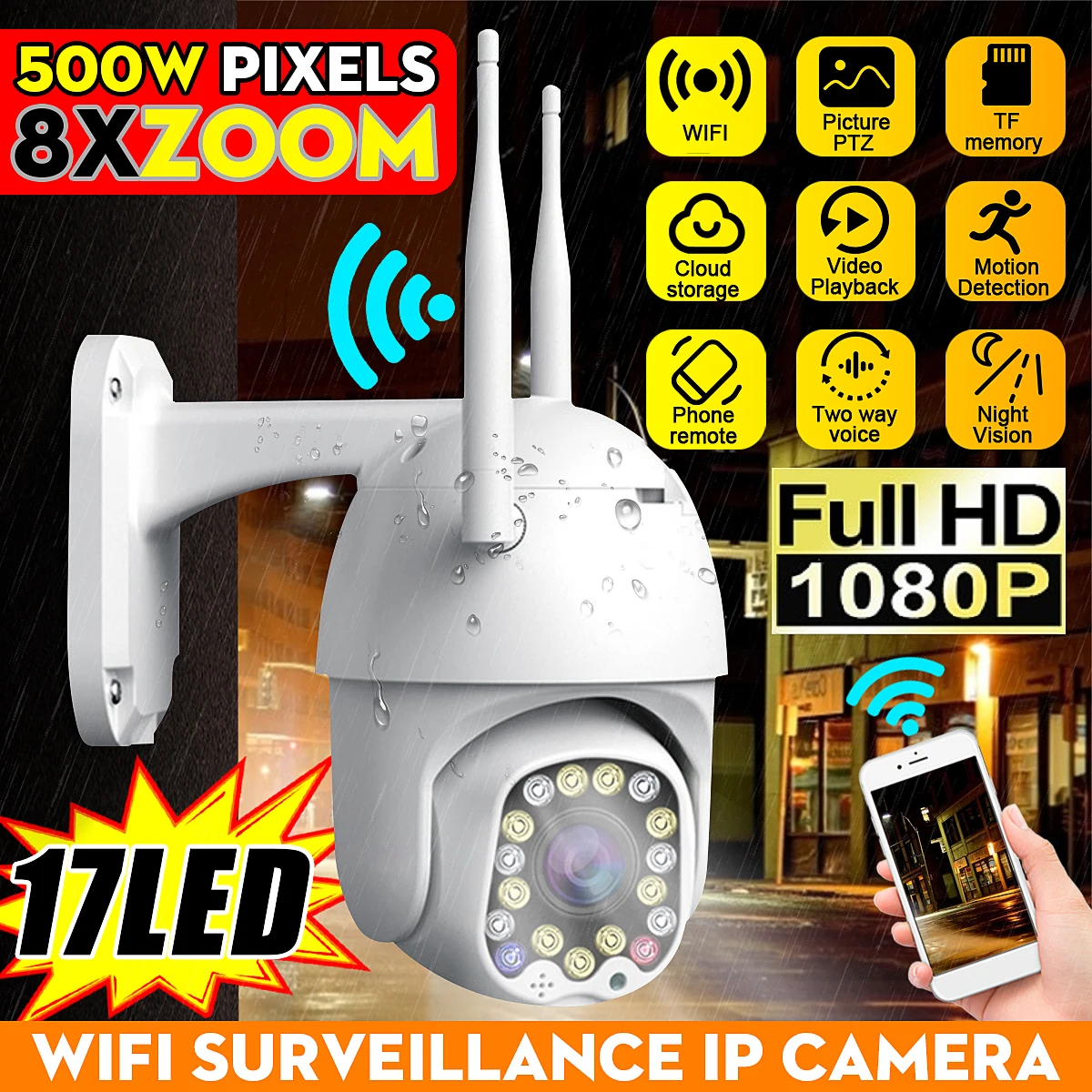 1080P PTZ IP камера Wifi наружная скоростная купольная беспроводная безопасности