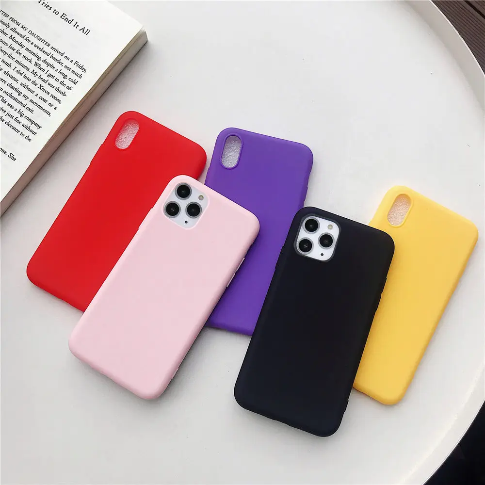 

Silicone Phone Case For iPhone 11 Pro X XS Plus Candy Color Solid Soft Cover Shell For iPhone 11