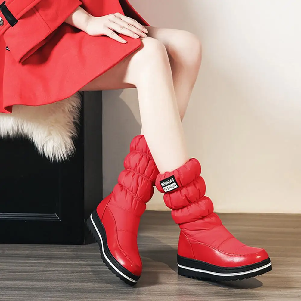 Женские ботинки до середины икры зимние водонепроницаемые меховые на платформе