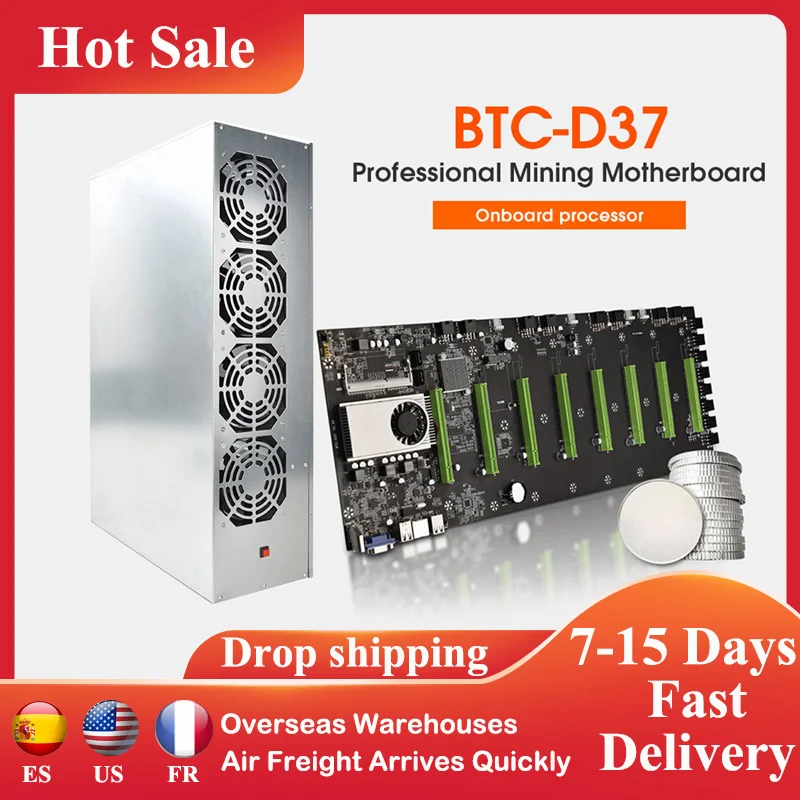 

BTC-D37 Miner Motherboard Mining Chassis Set with 4 Fans 8 Slots DDR SSD Machine System for Bitcoin Mining ETH Ethereum Case