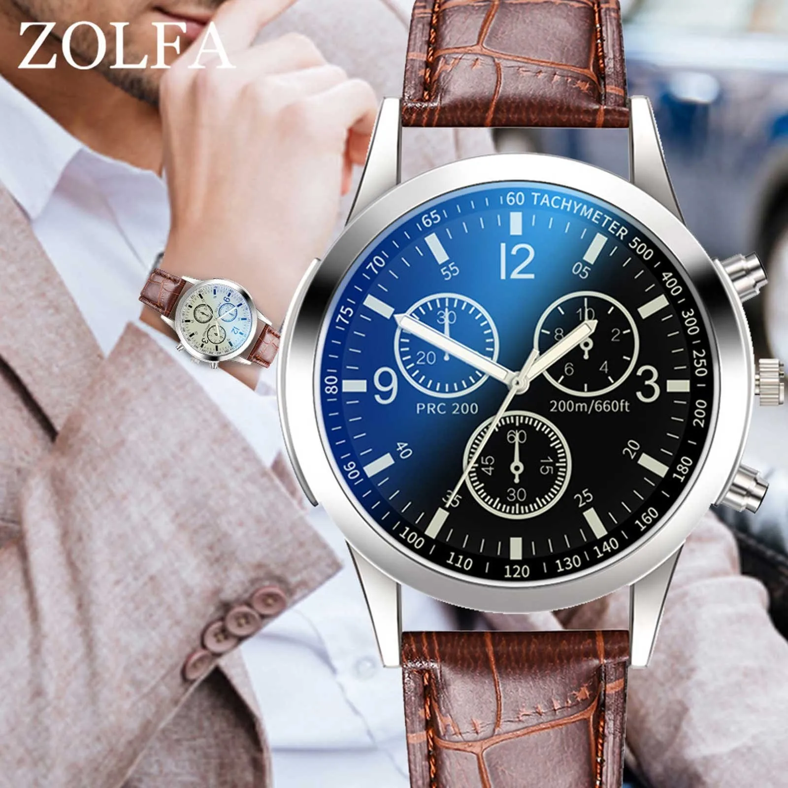 

2021 Mens Alloy Quartz Watches Watch Leather Belt Men Blue Glass Wristwatch Decorative 3-Eyes Wrist Watch For Man Reloj Hombre
