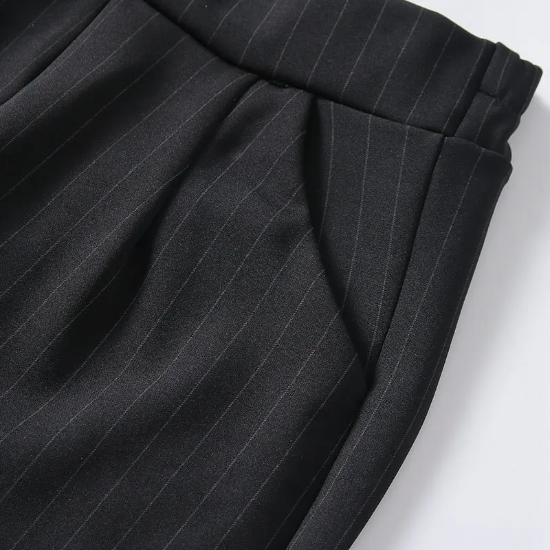 

black and white striped pants Office lady high waist pencil Pants Low Legging Slim Casual Elegant Workwear