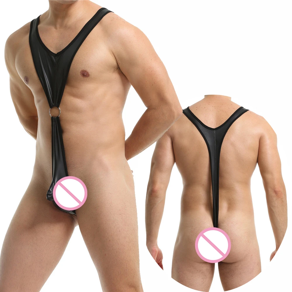 

Men Lingerie Bodysuit Black Sexy Wetlook Faux Leather Open Bust Stretch Tight Catsuit Fetish Gay Costumes Clubwear Underwear Men