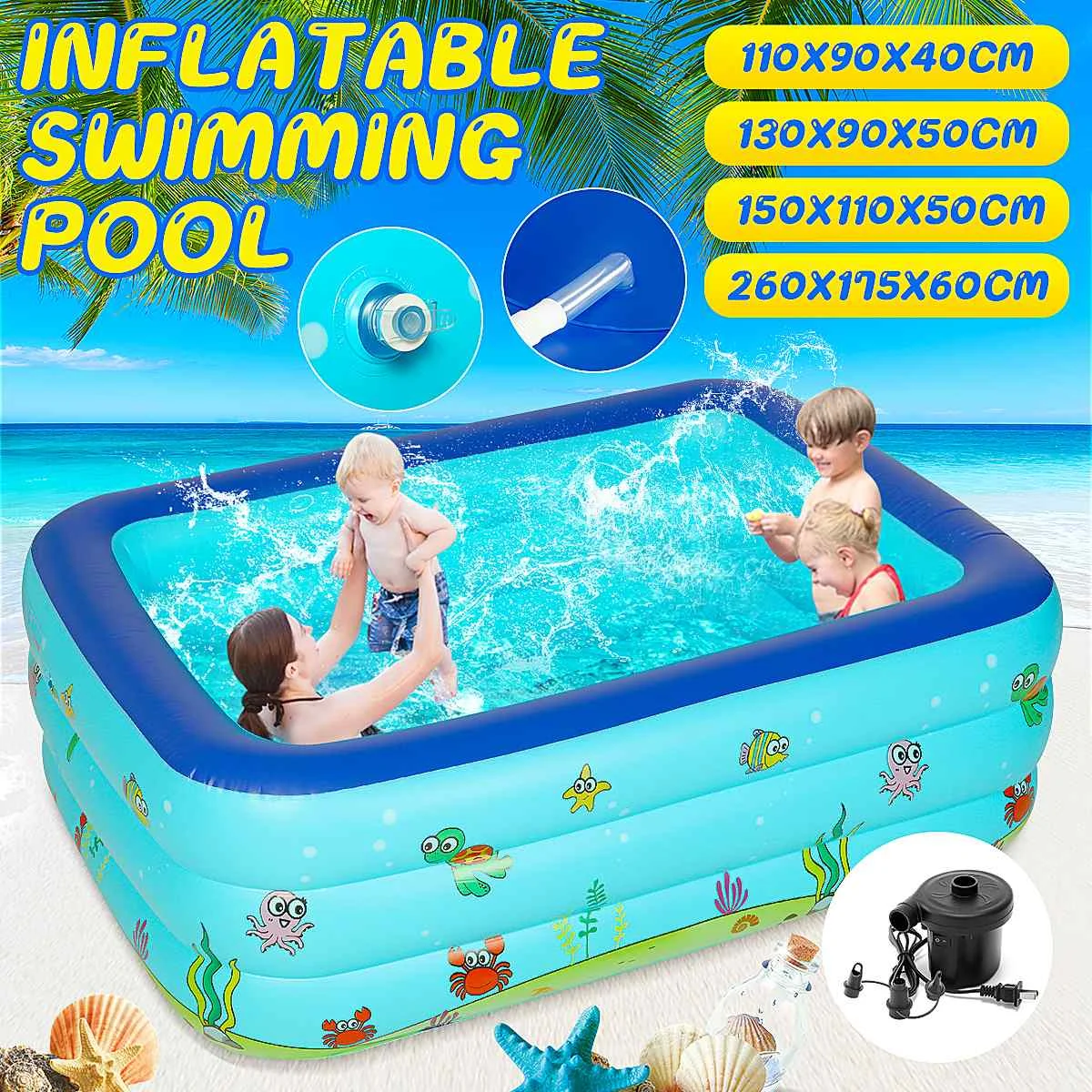 

110/130/150/260cm Rectangular Inflatable Swimming Pool Paddling Pool Bathing Tub Outdoor Summer Swimming Pool for Kid Child Baby