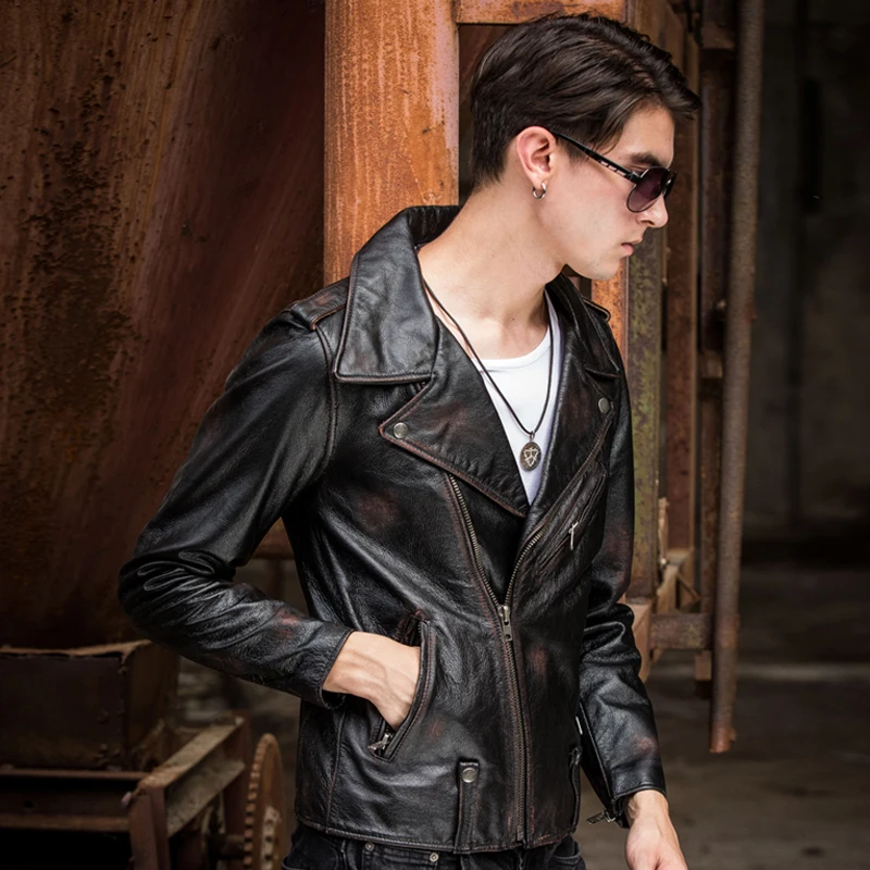 2021 винтажная коричневая Мужская Байкерская кожаная куртка размера плюс 4XL из