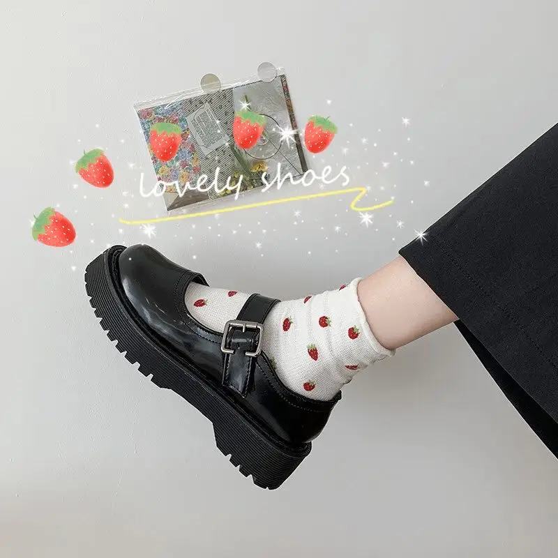 

cute Lolita Shoes Platform Women Mary Janes Shoes Black Leather Shoes Buckle Low Heels Girls Spring Korean Harajuku shoes 2021