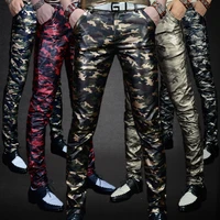 mens camouflage pants mens leather pants slim feet leather pants thin personalized motorcycle men clothes ropa de hombre 2020