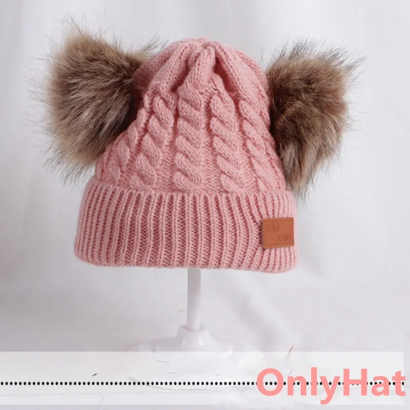 SkinpowderOnlyHat Детская шапка с помпоном, зимний шарф, детская шапка, вязаная Милая шапка для девочек и мальчиков, Повседневная однотонная шляпа детская шапочка - Цвет: SkinpowderOnlyHat