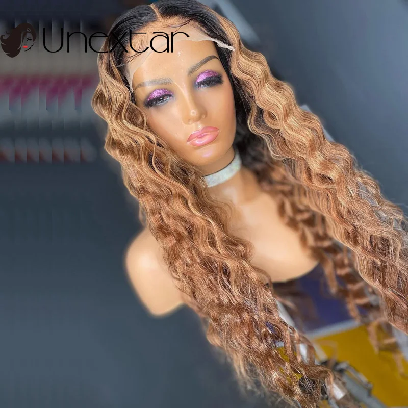 

Парик Unextar из человеческих волос 13x4, медово-коричневые парики из человеческих волос с эффектом омбре, парики из 180% бразильских волос хайлайт...