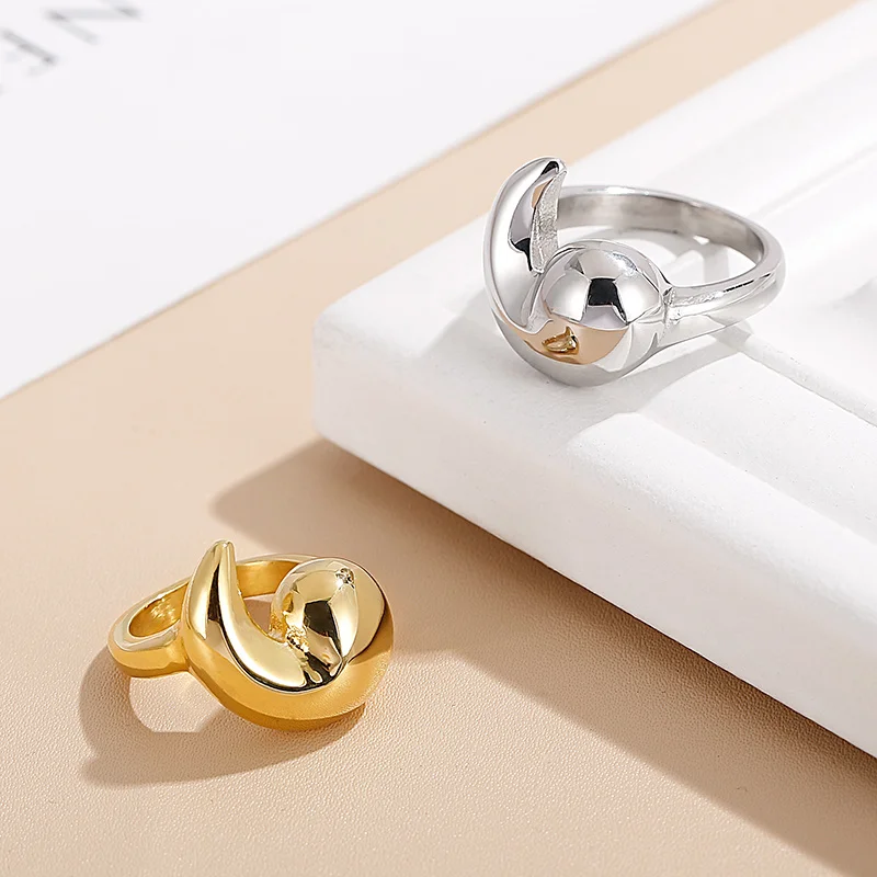 Простое геометрическое Золотое кольцо Kalen из нержавеющей стали серебряного