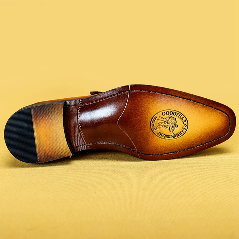 

Plus Size Luxury Genuine Leather Formal Dress Office Shoes Square Toe Monk Strap Men's Wedding Party Oxfords For Bridal AS319