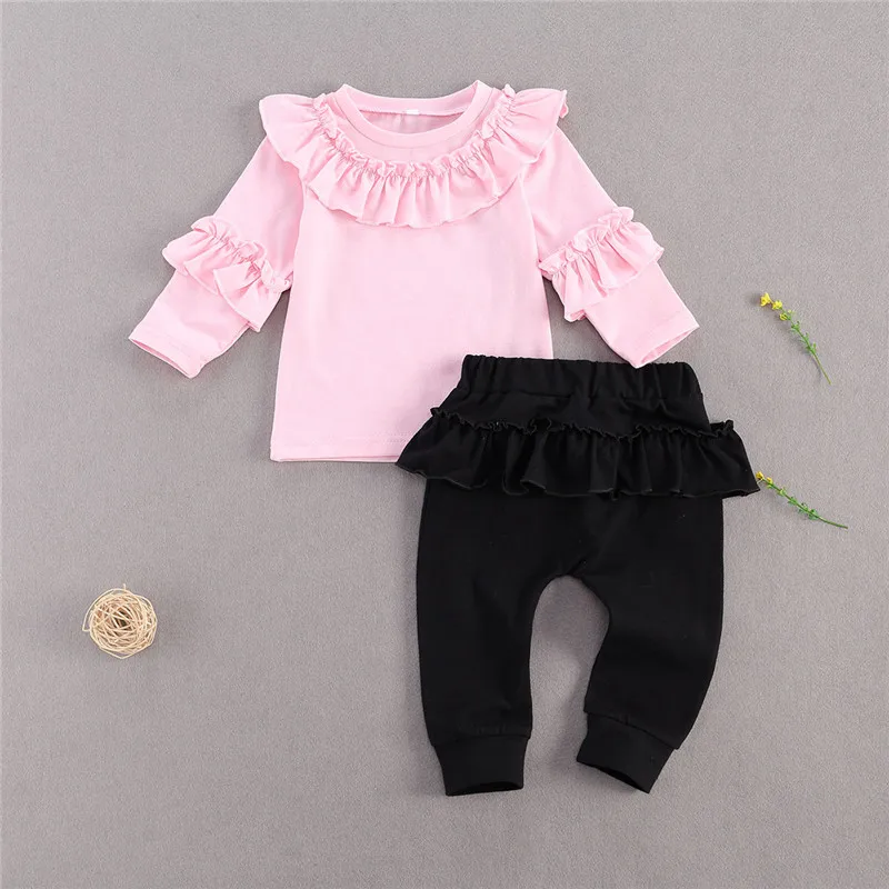 

Newborn Baby Girl Cotton Outfit Set Autumn Winter Long Sleeve Ruffles Leopard Top T-shirt+Pants+Headband Set for Kids Baby Girls