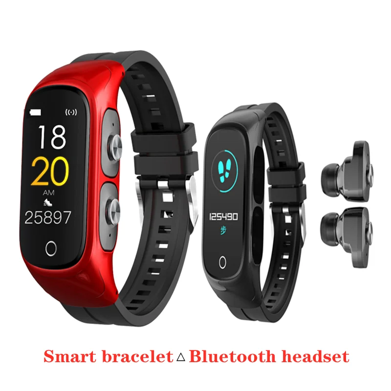 

New N8 Men's Smart Bracelet Wireless TWS Bluetooth Earphone Two-in-One Call Wristband Ladies Sports Fitness Multifunction Watch