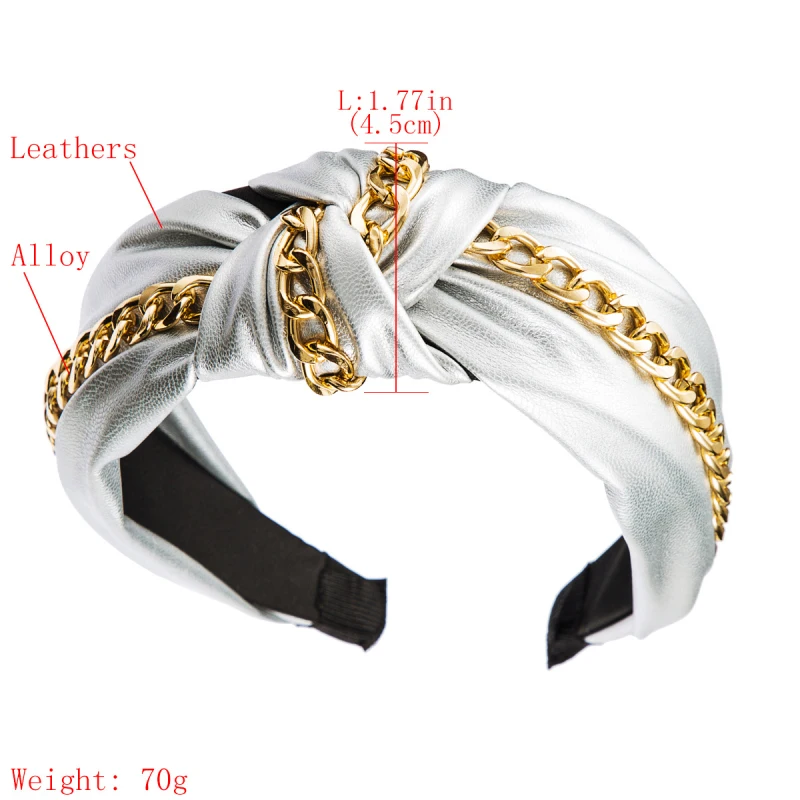 Find Me Color Leather Knot Wide Headband For Women Punk Alloy Thick Chain Hair Band Fashion Jewelry Accessories | Украшения и