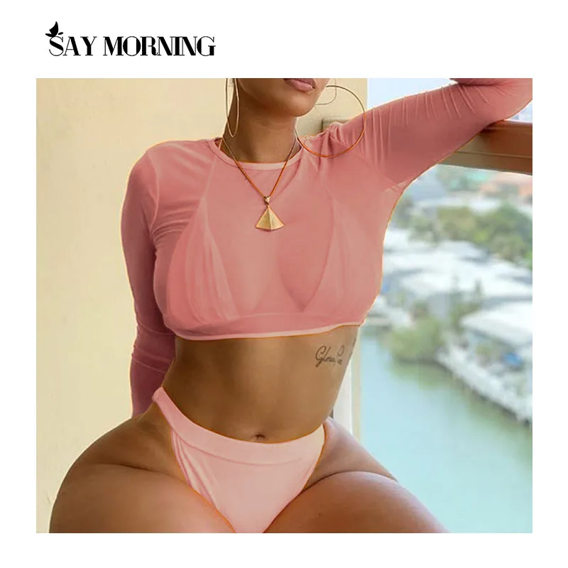 Женский купальник-бикини SAY MORNING неоновый желтый короткий топ пикантная пляжная