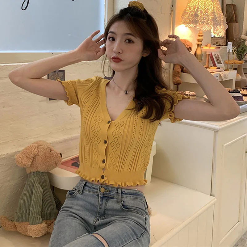 

BETHQUENOY 2021 Fashion Summer Ladies Tops Yellow Women Shirts Chemisier Femme Blusas Vintage Clothes Camisas Mujer Short Blouse