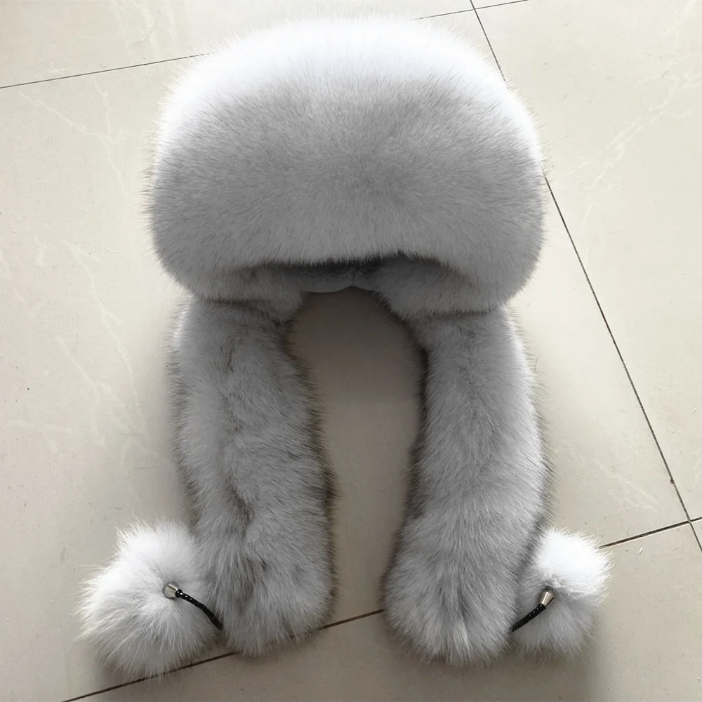Ms fox hat beaver rabbit Mongolia princess hat winter earmuffs scarf hat white black female fur outdoor