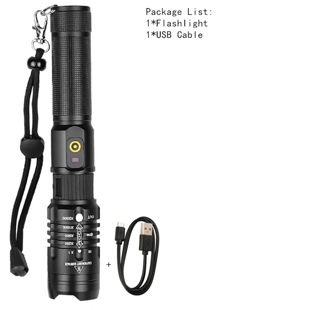 Package A Высоколюминесцентные USB Фонари тактический фонарь XHP50 P50 сильный перезаряжаемый портативный наружный фонарик лампа вход/выход power Bank - Испускаемый цвет: Package A