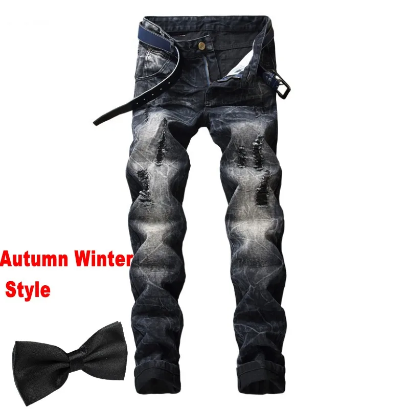 Fall Winter TD808 Мужские черные джинсы с цветочным принтом от парижского дизайнера, Стрейчевые мужские облегающие эластичные брюки, повседневные уличные штаны в стиле панк, хип-хоп - Цвет: Fall Winter TD808