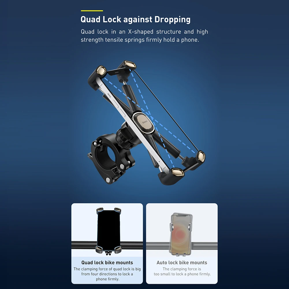 

Baseus Bicycle Motorcycle Phone Holder 4 Claw Mobile Phone Mount Handlebar Stand Bracket Support for 4.7-6.7 inch Smartphones