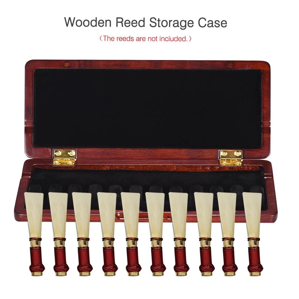 Wooden Reed Case with Inner Soft Cloth Instrument Accessories Container Reeds Holder Storage Box for 11pcs Bassoon Reeds Redwood