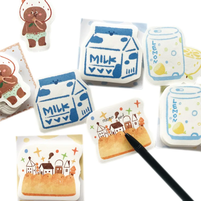 

30 Pages Cute Milk Lemon Soda Strawberry Bear Bread Sticky Memo Pad Paper Stickers Sticky Notes School Supply Student Stationery
