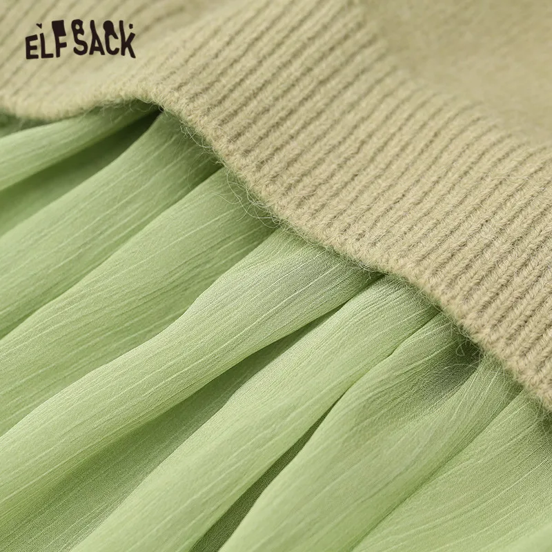 Женское трикотажное платье ELFSACK разноцветное однотонное с оборками длинными