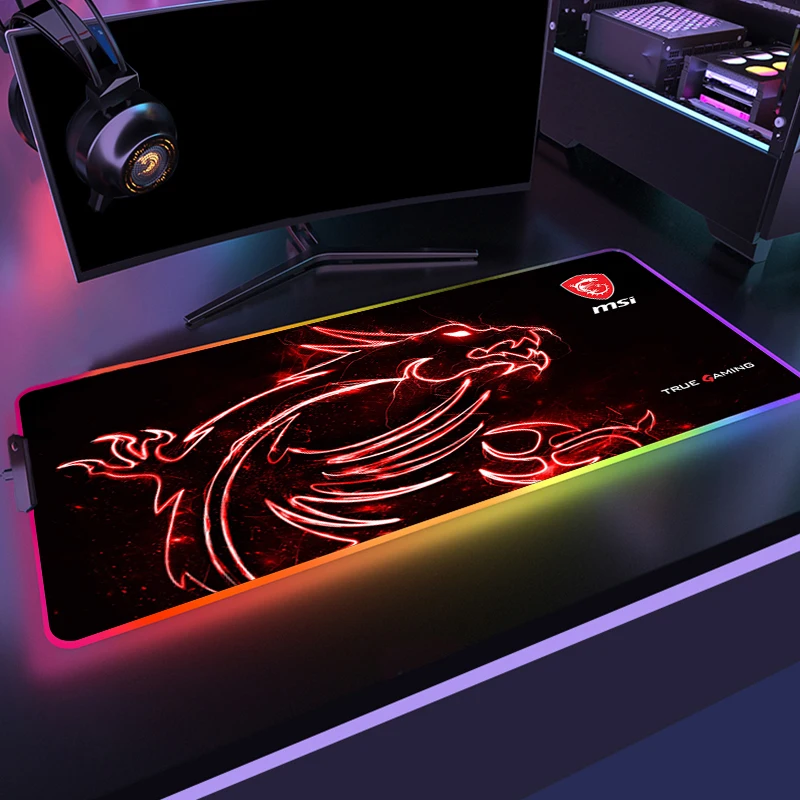 Красный дракон MSI RGB игровой большой коврик для мыши геймерский светодиодный