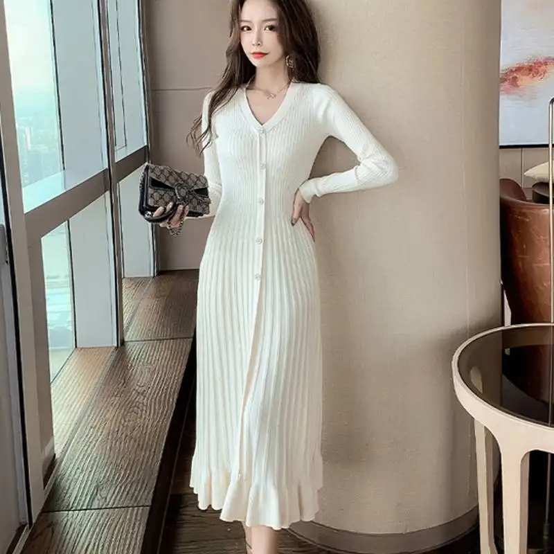 

Платье-Свитер женское трикотажное с длинным рукавом, Осень-зима 2021