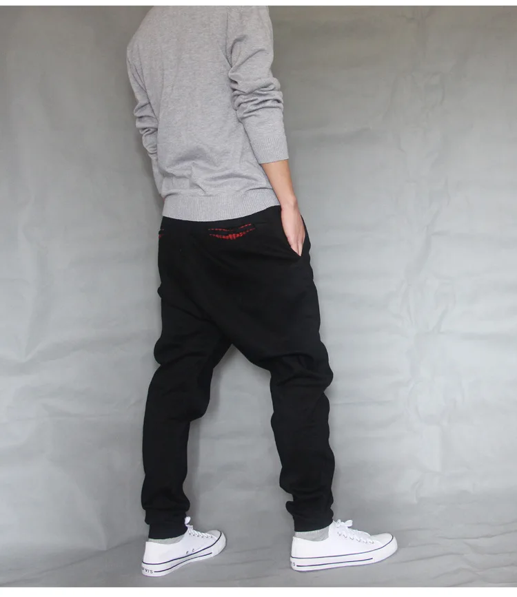 

Men's elastic casual Harlem pants legged Hip Hop Pants low crotch flying rat pants punk trend pants