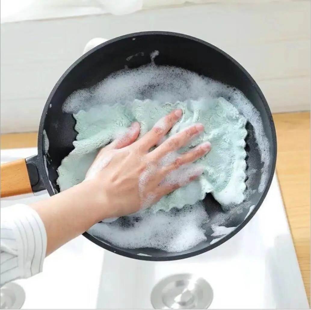 

Water Absorbing Dish Cloth Thickening Wipe Scouring Cloth Kitchen Oil-Free Lint Cleaning Tools H0488
