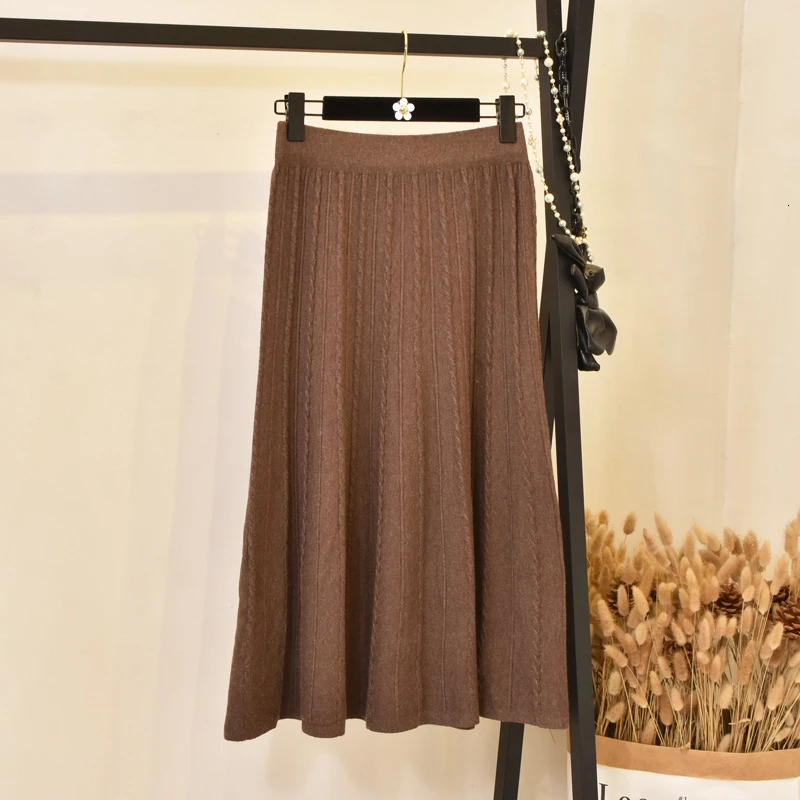 Женская трикотажная юбка миди с высокой талией и плиссировкой|Женские юбки| |