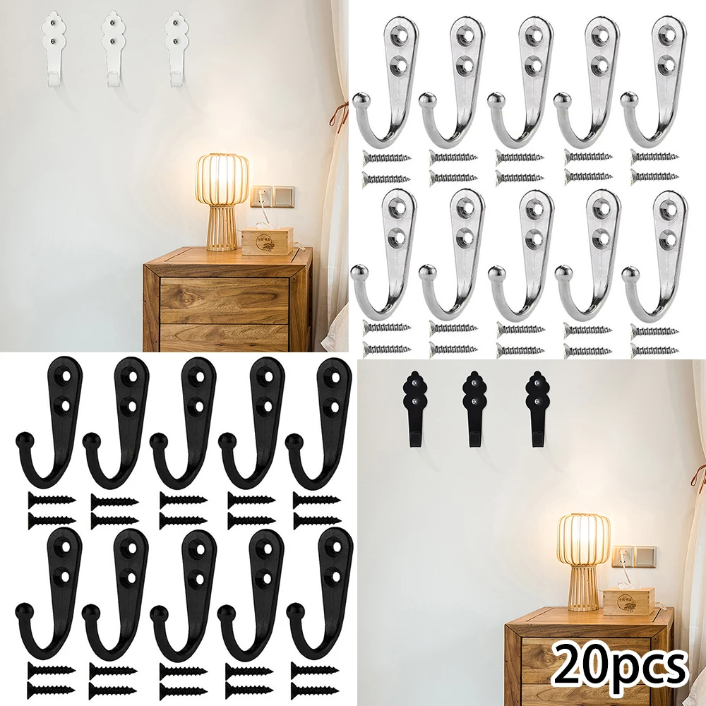

20PCS Black/Silver Coat Hook Wardrobe Vintage Wall Hook Hat Hook Hanging Hook For Kitchen Bathroom Office