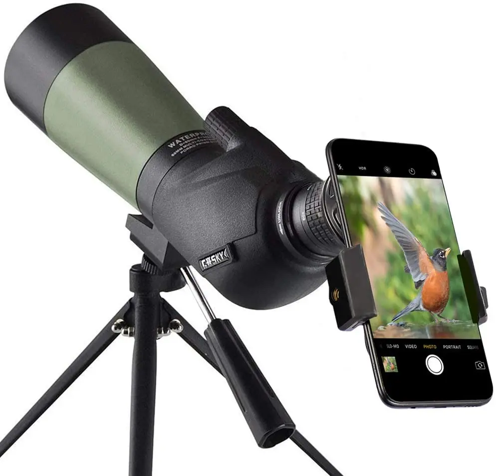 

Gosky 20-60x60 HD Spotting Scope with Tripod, Carrying Bag and Scope Phone Adapter - BAK4 45 Degree Angled Eyepiece Telescope fo