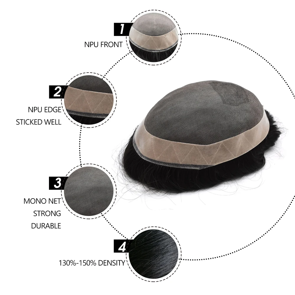 Avejoice Mono + PU мужские Toupee Poly базовые шиньоны человеческие системы замещения волос
